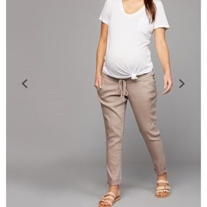 Maternity Linen Pants size Large under belly tan